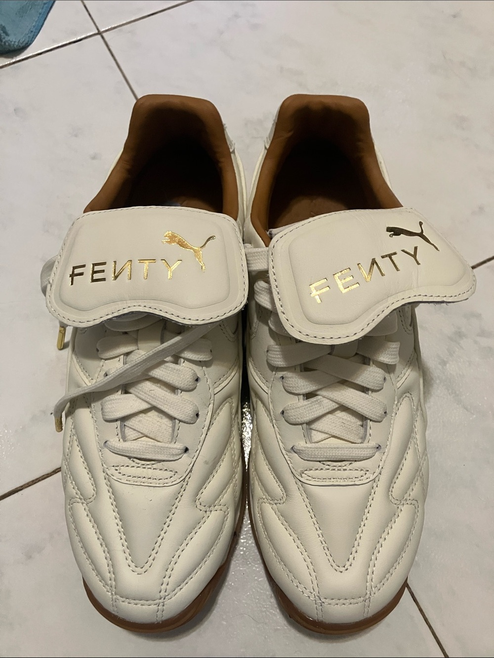 Women’s Puma- Fenty White Leather Sneakers with Gold Accents
